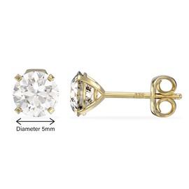 Aeon Jewellery Birthstone Stud Earrings - April Clear White | 9ct Yellow Gold & Cubic Zirconia Diamond | Polishing Cloth Included | 4 Pronged Stone