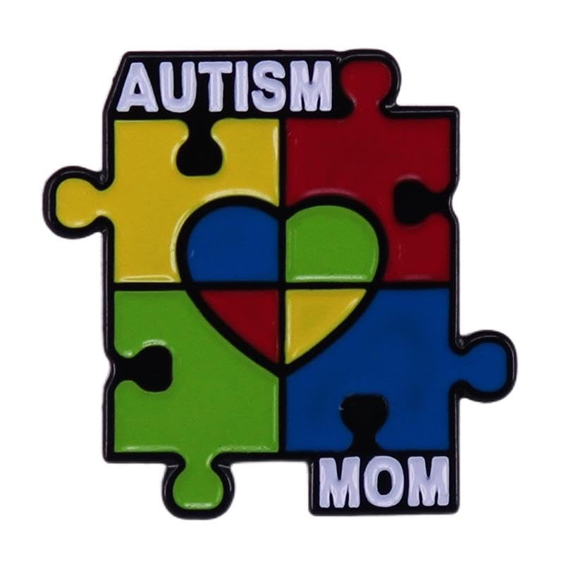 Autism Mom Autistic Mother Rainbow Puzzle Enamel Lapel Pin Metal
