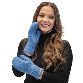 VIVISENCE Women's Winter Mittens Made of Warm Yarn with Wide Knitted Cuffs, Cosy Stylish Patternless Design for Cold Winter Days Autumn Model 7015, jeans colour