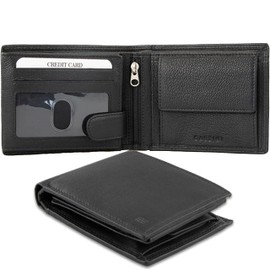 GARZINI Men's Leather Wallet with RFID Protection, Large Wallet with 15 Card Slots and Coin Compartment, Black, black, Classic