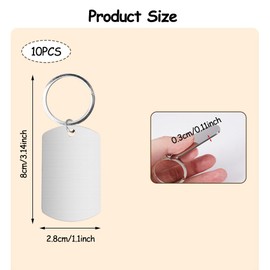Stainless Steel Pendant Blank, Pack of 10 Dog Tag Blanks with Key Ring, Blank Metal Key Ring, Rectangular Dog Tag Blank, Blank Pendants Stainless Steel for DIY Necklaces, Pet Cards