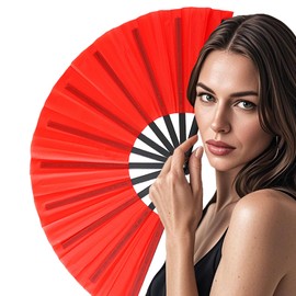 Oncpcare Fans for Line Dancing, Foldable Kung Fu Tai Chi Handheld Line Dance Popping Fan for EDM, Music Festival, Club, Event, Party, Dance, Performance (Red)