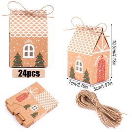 NQEUEPN 24pcs Mini Christmas Party Favor Boxes, Cute Christmas House Boxes with Rope Craft Paper Small Gift Box for Cookie Bakery Candy Cupcake Party Favor (Christmas Tree)