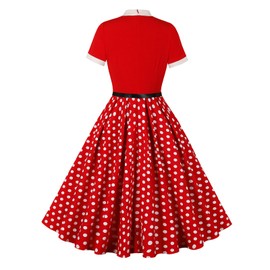 Women 1950s Vintage Floral Cocktail Swing Dress 50s 60s Short Sleeve Audrey Hepburn Rockabilly Prom Dress Spring Garden Flare A line Homecoming Tea Party Dress Red Polka Dot 2XL