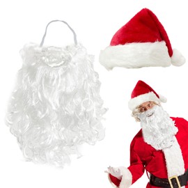 UILYNIU Christmas Hat Santa Hat and Fake Beard Set (Red, White)