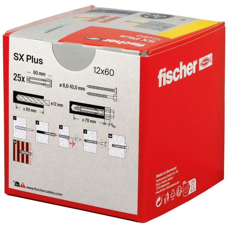 fischer 568012 SX Plus Expansion Wall Plug, 12mm x 60mm,
