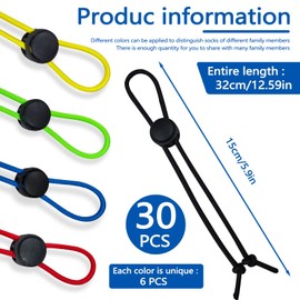 Huakaile 30 Pieces 5 Colors Sock Clips for Laundry Washing Machine and Dryer Washer, Elastic Laundry Loop Holder Stocking Tie Paired Socks Organizer