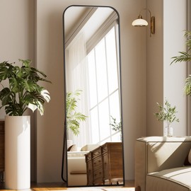 Riskioir Full Length Mirror 56"x21" Arched Floor Standing Large Mirrors Full Body Mirror with Stand - with Aluminum Frame for Bedroom Living Room, Black