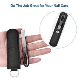 Metal Nail File with Case, 2 Pack Keychain Nail Files for Natural Nails, Fingernail Files Diamond Round Tip Stainless Steel Double Sided Fine Grit Sapphire Filer with Leather Sheath Travel Black