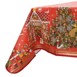 Decoser Heavy Duty Flannel Backed Vinyl Tablecloth with Flannel Backing Easy to Wipe-Clean Oilcloth Waterproof Plastic Rectangle 55x90 inch Red Table Cover for Christmas