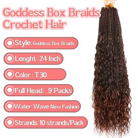 Goddess Box Braids Crochet hair -24 Inch 9 Packs Water Wave Boho Crochet Braids for Black Women (T30#, 24 Inch (Pack of 9))