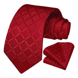 OcioDual Mens Tie Set Tie & Pocket Square Plaid Handmade Elegant for Celebrations Events Wedding Party Shop Unisex Mens Tie, red