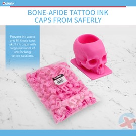 Saferly Skull Tattoo Ink Caps Cups for Tattooing, Disposable Pigment Holder with Base, Microblading Permanent Makeup Tattoo Supplies, Size #16 Large, Bag of 200, Red