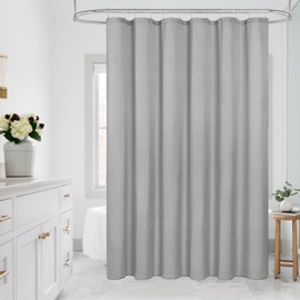 MitoVilla MitoVilla Extra Long Grey Shower Curtain Liner, Fabric Bath Curtain Liner with Hooks for Hotel Bathroom Decor, Water Proof, Machine Washable, 72 x 84 Inch
