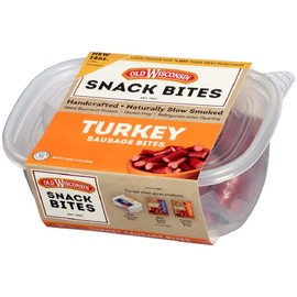 Old Wisconsin Turkey Sausage Snack Bites, Naturally Smoked, Ready to Eat, High Protein, Low Carb, Keto, Gluten Free, 16 Ounce Resealable Tub with Two Stay-Fresh 8 Ounce Packs