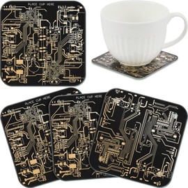 Nuenen 4 Pcs Circuit Board Coasters PCB Coasters Immersion Gold Circuit Board Coasters for Drinks PCB Design Coasters for Men Funny Drink Coasters for Party Bar Office Geek Men Nerd Engineer (Black)