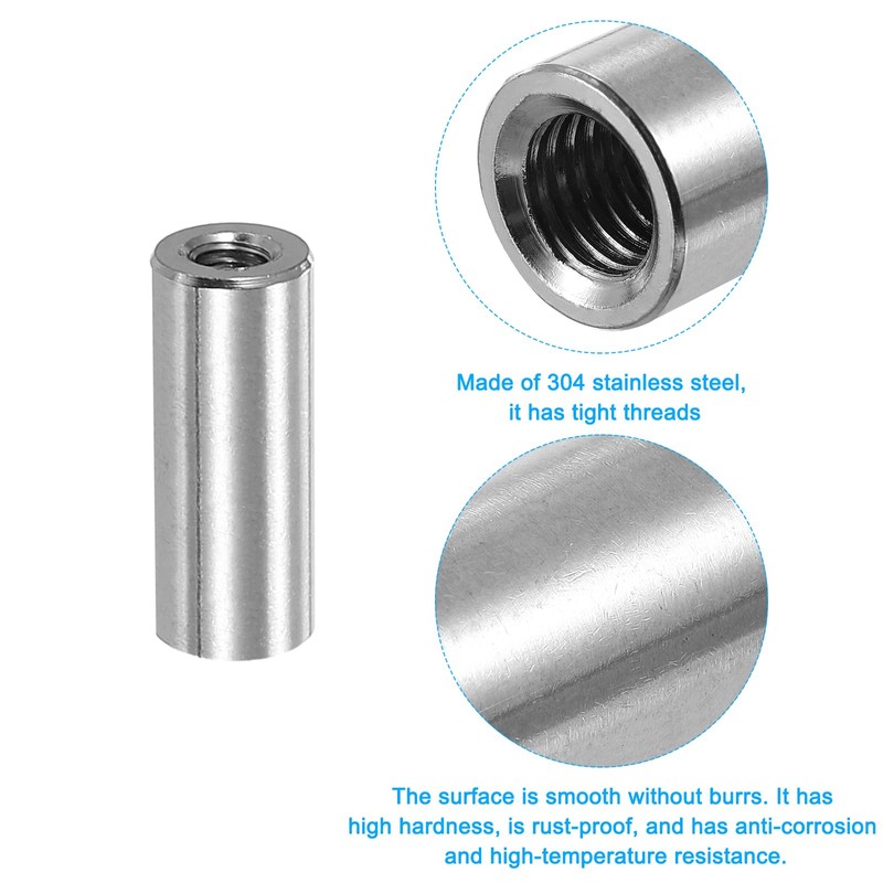 sourcing map M5x0.8mm Round Coupling Nuts, 20 Pcs 304 Stainless