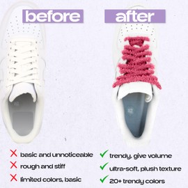 Slaace Fluffy Laces for Trainers - 7 mm Diameter - Plush Shoelaces for Casual Shoes, Boots & Trainers - Perfect for Children, Teenagers & Adults, magenta, 100