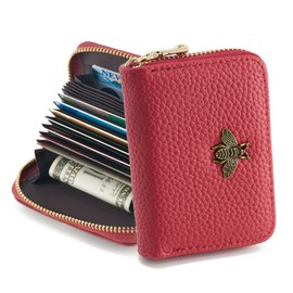 ZOOEASS Small Women RFID Wallet Credit Card Holder, Accordion Wallet Zipper Leather Card Case（Red）