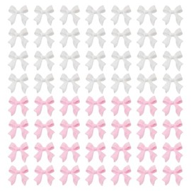 JIHUOO 200 Pcs 3D Small Bow Nail Charms Nail Art Bows Cute Nail Charms Bow Nail Art Accessories Resin Nail Art Decorations for Women Girls Pink and White