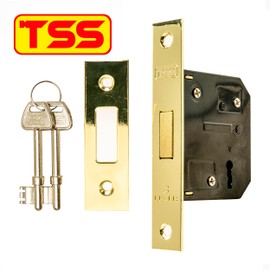 TSS 3 Lever Mortice Dead Locks for Internal Doors 2.5" (65mm) in Polished Brass. Internal Door Lock with 2 Keys. Door Lock with Key for Internal and External Doors.