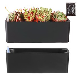 2 Pack Rectangular Planter 15.6 x 5.4 in Self Watering Planter Window Sill Planters Indoor Rectangle Planter Self Watering Pots Plastic Plant pots with Drainage Holes Black Flower Pot (Black)