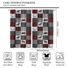 SENRUEGT Retro Rustic Curtains,Vintage Deer Bear Farmhouse Window Treatments for Bedroom Kitchen,Red 42x45 Inch