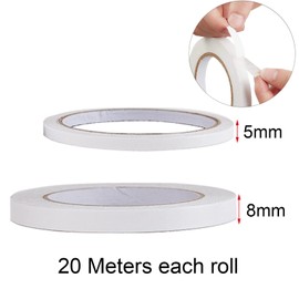 iJiZuo 2 Rolls Double-Sided Tape Set, Strong Tape, Multi-Purpose Tape Double Sided for Office DIY Crafts, 20 Metres per Roll, Width 5 mm/8 mm