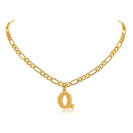 FOCALOOK Clavicle Chain Women's Men's Necklace Letter A to Z Chain Choker Figaro Chain 40 cm Initial Necklace Alphabet Letter Jewellery Accessory, Brass
