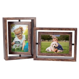 Serwrsw 4x6 Rotating Floating Picture Frame Set of 2, Double Sided Rustic Frames for Desk Vertical or Horizontal Display Friends Family Photos, Birthday Gift