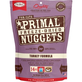 Primal Freeze Dried Cat Food Nuggets Turkey 14 oz, Complete & Balanced Scoop & Serve Healthy Grain Free Raw Dog Food, Crafted in The USA