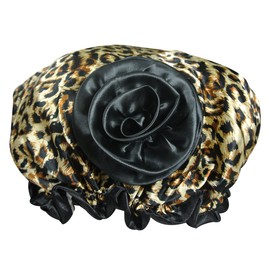 AllyDrew Stylish Satin Shower Cap - Brown Leopard