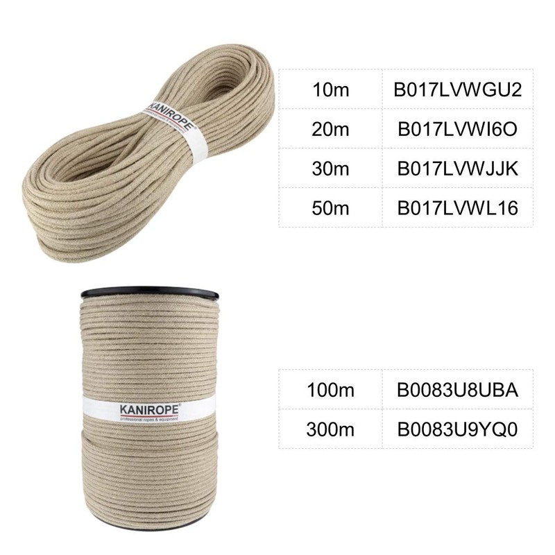 Kanirope® Hanfseil Seil Hanf HEMPBRAID 6mm 10m 16-fach geflochten