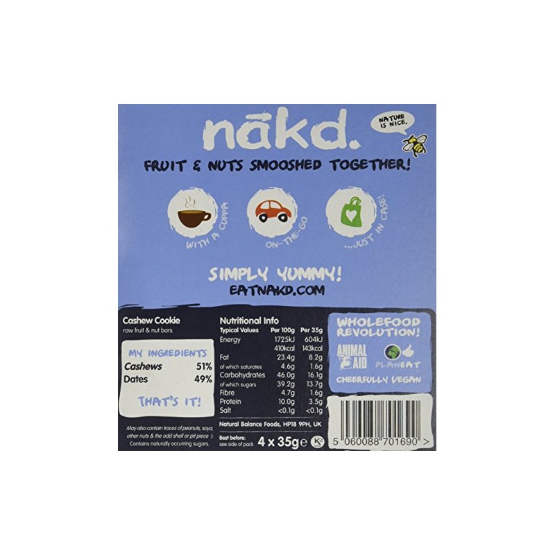 Nakd Bars Cashew Cookie 4 x 35 g (Pack of