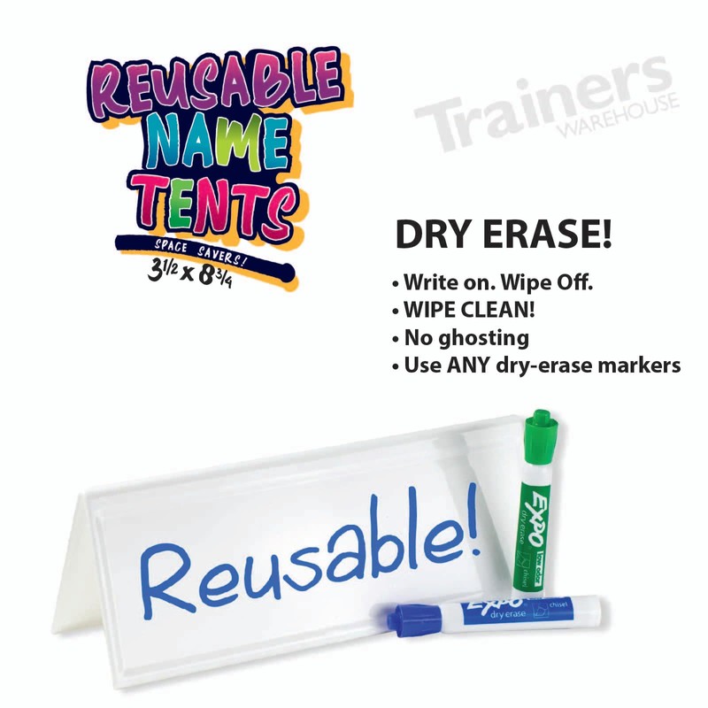 Trainers Warehouse Heavy Duty Premium Reusable Name Cards, White, Dry-Erase