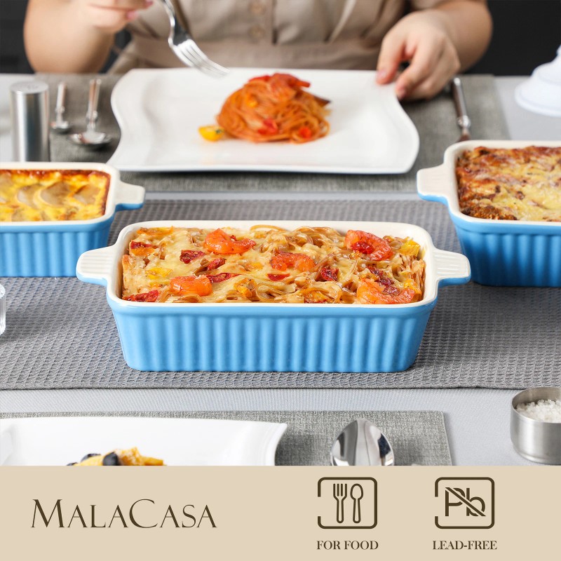 MALACASA Porcelain Baking Dish Set of 4 Bakeware Set Rectangular/Ov