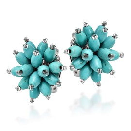 AeraVida Colorful and Chic Simulated Blue Turquoise Stone Cluster and Sterling Silver Clip-On Earrings for Vibrant and Unique Fashion Accessories with a Bohemian Vibe