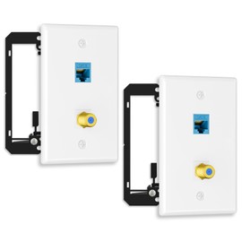 FGB 10Gbps Coax Wall Plate, 2 Port CAT6 Wall Plate with Low Voltage Mounting Bracket and Gold Plated Coax Keystone Jack Insert, 2 Pack