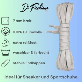 Di Ficchiano flat lace-up made of 100% cotton for trainers and trainers - very tear-resistant - approximately 7 mm wide, 45 cm - 200 cm length. Made in Europe., beige, 140 cm