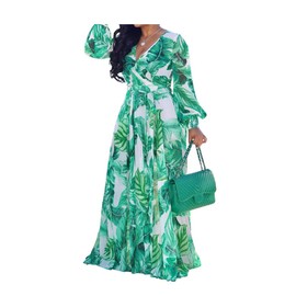 Womens Chiffon Deep V Neck Printed Stylish Maxi Dress Wedding Dresses Waisted Belt Plus Size White