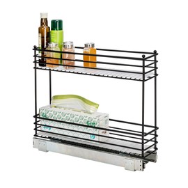 Household Essentials Glidez Multipurpose Paint-Finished Steel Pull-Out/Slide-Out Storage Organizer with Plastic Liners for Under Cabinet Use - 2-Tier Design, Black