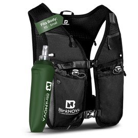 BlinkNova Running Vest with Phone Holder, Reflective Hydration Vest with Adjustable Waistband and Collapsible Water Bottle, Adjustable Unisex Hiking Accessories (Fits Body: X Small - Small)