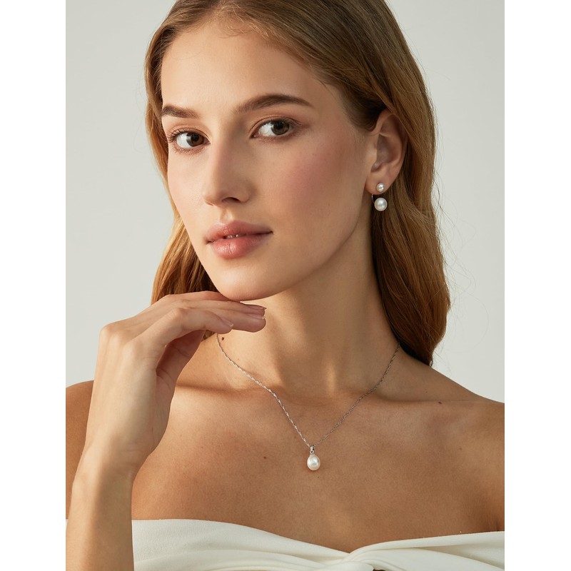 EAMTI Pearl Earrings for Women 925 Sterling Silver Double Freshwater