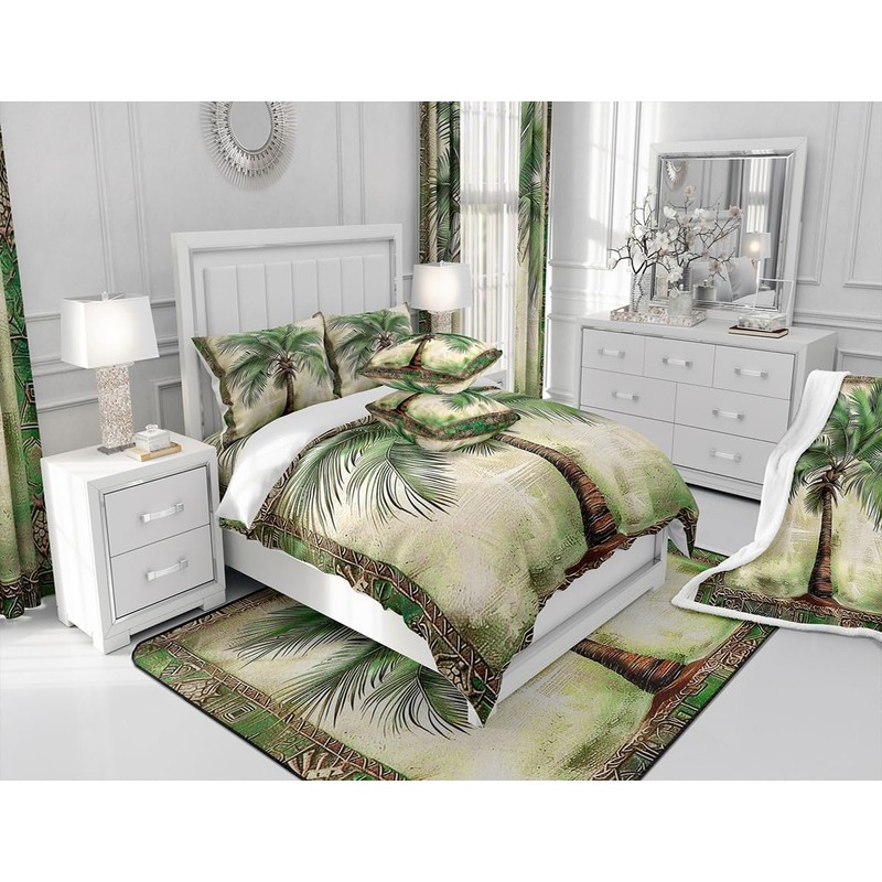 Feelyou Green Palm Tree Print Bedding Set King (No Comforter)