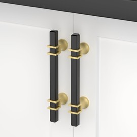 goldenwarm 10 Pack Black and Gold Cabinet Knobs Square Drawer Handles Hardware for Dresser Drawer