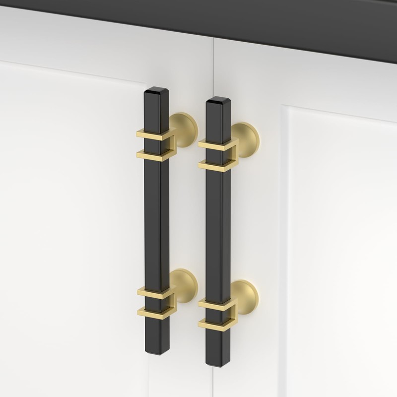 goldenwarm 10 Pack Black and Gold Cabinet Knobs Square Drawer