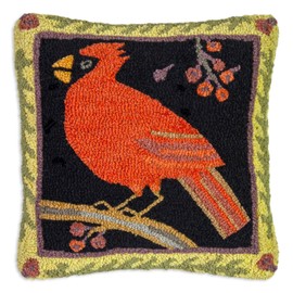 Chandler 4 Corners Artist-Designed Cardinal and Berries Hand-Hooked Wool Decorative Throw Pillow (18 in x 18 in) Wildlife Pillow for Couches & Beds - Low Maintenance - Birds & Nature Home Décor