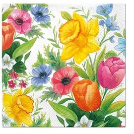 Pack of 20 Individual Decoupage Paper Party Napkins Garden Flowers Daffodils Lunch Watercolor Decor Luncheon Beverage Christmas Series Napkin for a Birthday, Holiday, Wedding, Cocktail Party