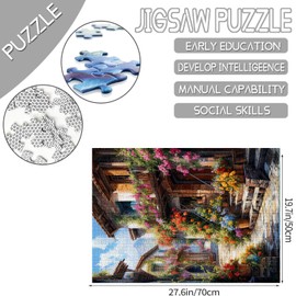 Funny Jigsaw Puzzles for Adults-Flowers Town Puzzle-1000 Pieces Challenging Puzzle Perfect for Game Nights-DIY Home Wall Decor-Italy City Street Flowers Puzzles Art 27" x 20"inch