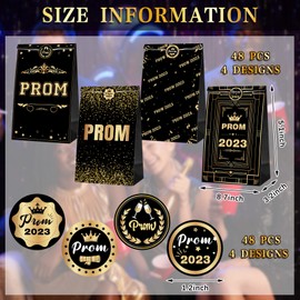 48 Pcs Prom 2023 Party Favor Candy Bags with Stickers Goodie Gift Treat Bags Prom Gift Wrap Bags with 48 Stickers for College Senior High School Graduation Prom Party Supplies